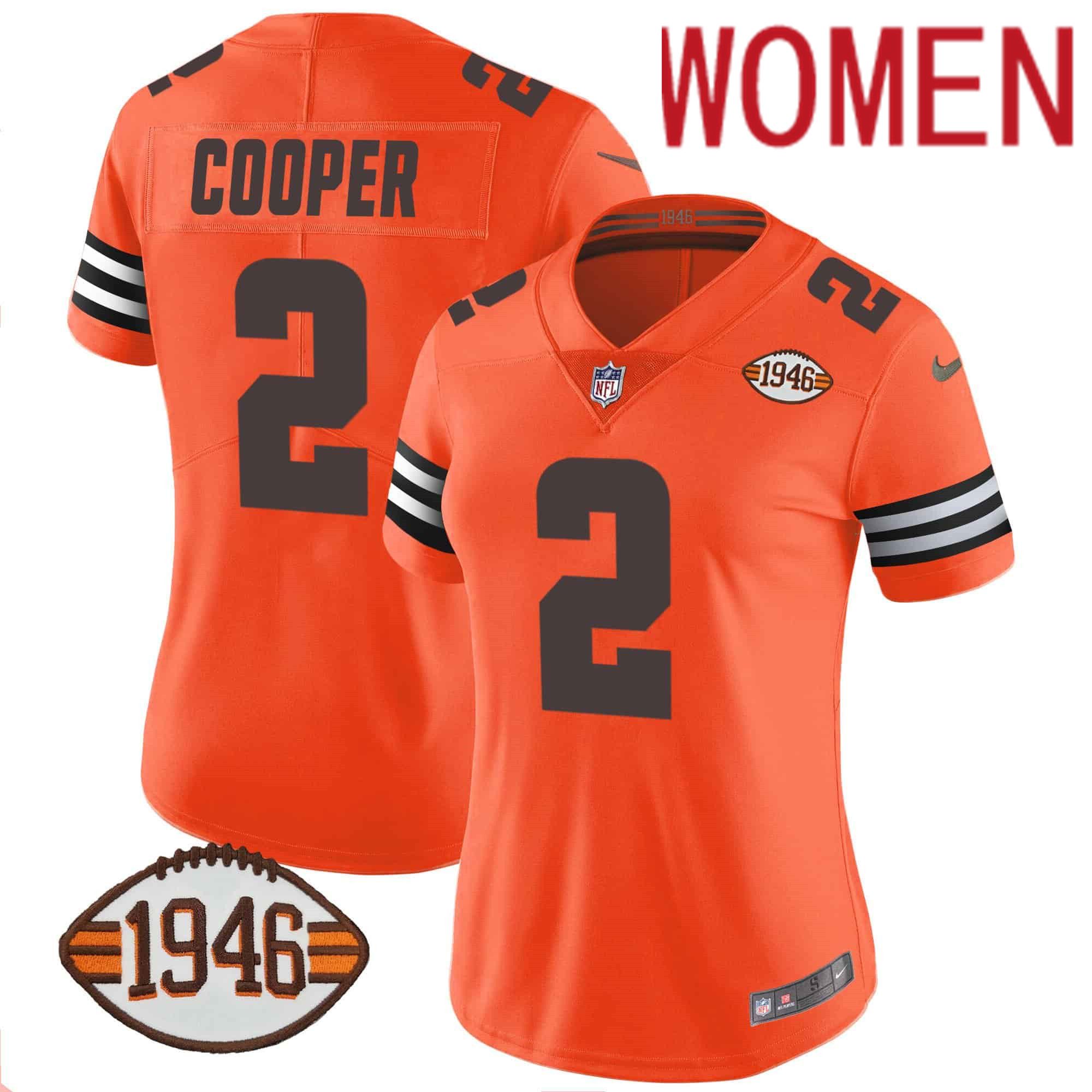 Women Cleveland Browns #2 Cooper Orange 1946 75th Anniversary Patch 2024 Nike NFL Jersey